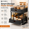 QIMVORA 2-Tier Pull-Out Cabinet Organizer, Double Sliding Pantry Storage Rack with Metal Drawers, Space-Saving Kitchen Cabinet Organizer for Spices, Bottles, Jars and Pantry Essentials