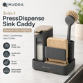 QIMVORA 3-in-1 Kitchen Sink Caddy with Soap Dispenser, Sponge Holder, Dish Brush Storage and Removable Drain Tray – Countertop Sink Organizer for Dishwashing Essentials