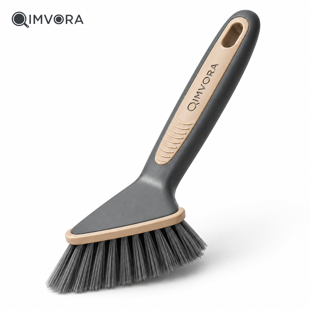 QIMVORA CornerReach Scrub Brush – Angled Kitchen Cleaning Brush for Sink Corners, Countertop Edges, Grout Lines and Hard-to-Reach Spots, with Dense Bristles and Ergonomic Non-Slip Handle