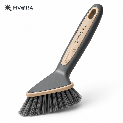 QIMVORA CornerReach Scrub Brush – Angled Kitchen Cleaning Brush for Sink Corners, Countertop Edges, Grout Lines and Hard-to-Reach Spots, with Dense Bristles and Ergonomic Non-Slip Handle