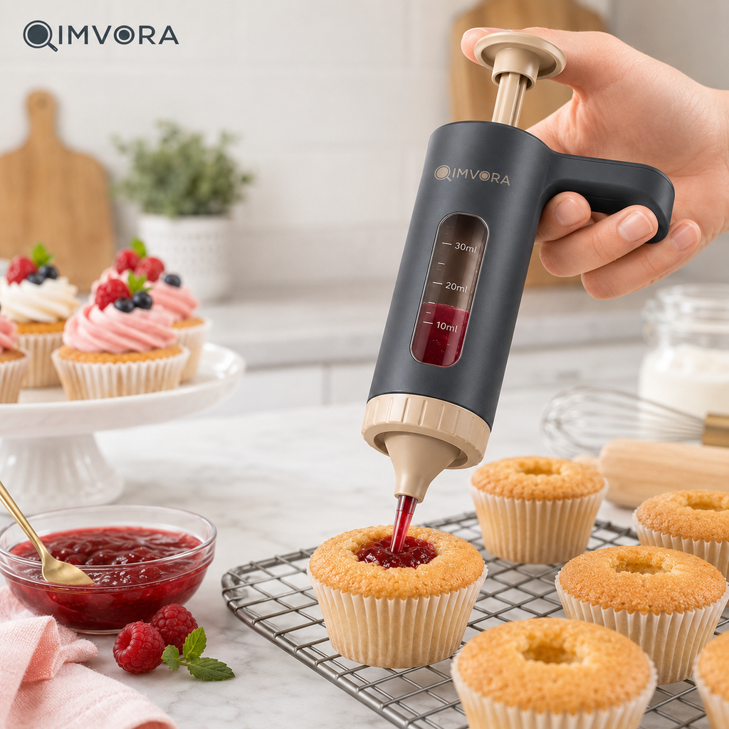 QIMVORA 2-in-1 Cupcake Filler, 30 ml Dessert Filling Syringe, Manual Pastry Filling Dispenser for Cupcakes, Donuts, Cream Puffs, Muffins, Jam, Custard, Jelly, Chocolate and Cream Filling