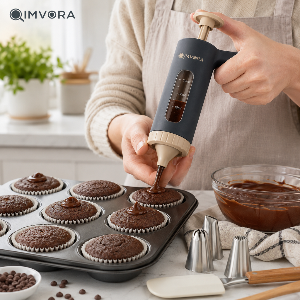QIMVORA 2-in-1 Cupcake Filler, 30 ml Dessert Filling Syringe, Manual Pastry Filling Dispenser for Cupcakes, Donuts, Cream Puffs, Muffins, Jam, Custard, Jelly, Chocolate and Cream Filling